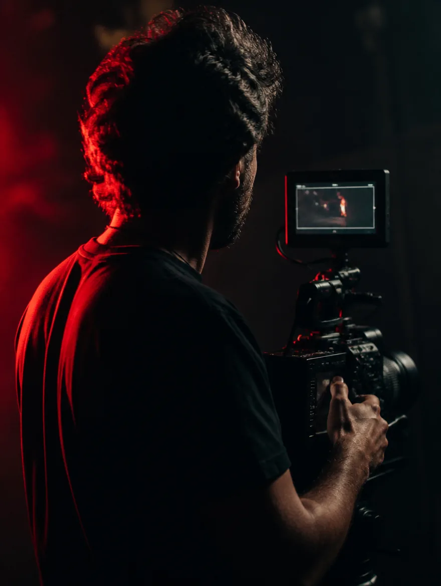 Cinema-Kamera und Monitor während einer Produktion von MLK Production